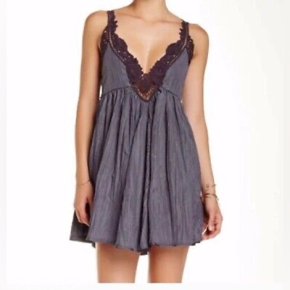 SOLD OUT ♥️ Free People Breathless Gray Crochet Strappy Back Babydoll Mini Dress - Picture 4 of 16